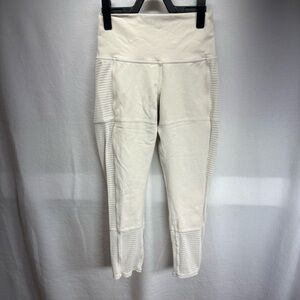 Alo Yoga High Waist Mesh Panel Leggings Cream XS Athleisure Workout
